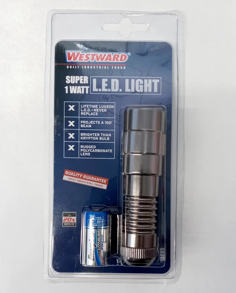 Westward 1AGR9 Flashlight CR123 Lithium 40 Lumen Super 1 Watt LED Push On/Off - Image 1 of 3