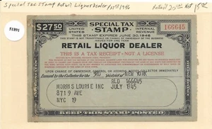 $27.50 Retail Liquor Dealer Special Tax Stamp 1945-1946 (51891) - Picture 1 of 1