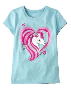 New Blue TCP The Children's Place Unicorn Heart Tee Shirt Size M 7-8 NWT - Picture 1 of 2