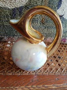 VINTAGE MCM HONEY JUG UNIQUE PASTEL SWIRL GOLD BLUE PINK SMALL PITCHER ART VASE - Picture 1 of 12