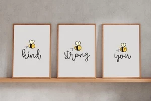 Set of 3 A4 Motivational Inspirational prints well being bee quotes - Picture 1 of 1