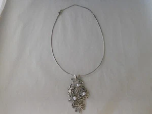 Hagit Gorali Pendant 21" Necklace Sterling Cascading Flowers & Pearls Israel - Picture 1 of 4