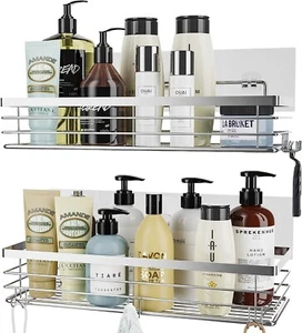 Shower Caddy Stainless Steel No Drilling Adhesive Wall Mounted Shower Shelves - Picture 1 of 8