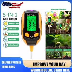 Digital 5-in-1 Soil Tester Measures pH Moisture Humidity Light Ideal for Gardens - Picture 1 of 9