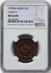 MEXICO ESTADOS UNIDOS 1930 5 CENTAVOS COIN NGC CERTIFIED GEM UNCIRCULATED MS66 - Picture 1 of 5