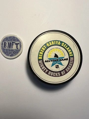 1997 San Jose NHL All Star Game Hockey Puck Guy Herbert, Paul Kariya, T Selanne Cover