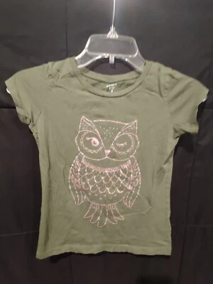 Carters Kid Green Girls Short Sleeve Teeshirt Glittery Pink Owl sz 8 - Image 1 of 3