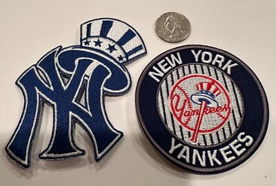 (2)-NEW YORK YANKEES Vintage Style Embroidered Iron On Patches  4” X 3” & 3”x 3” - Image 1 of 3