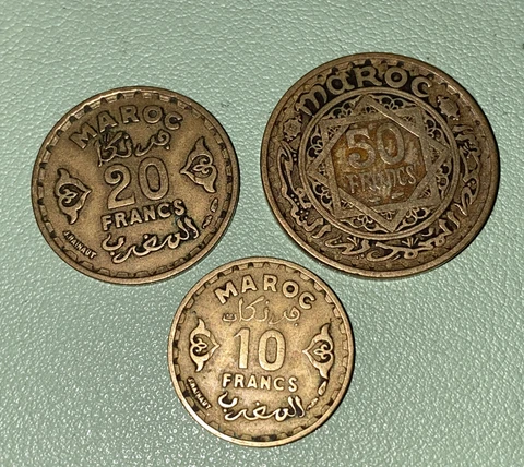 MOROCCO -  10, 20, 50 FRANCS - 1952 (AH1371) Lot Of 3 Cover