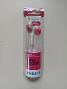 Philips Bass Sound SHE2005 Earbud Headset w/ Mic, Pink - *NEW* - Picture 1 of 6
