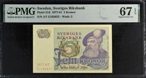 Sweden 5 Kronor 1977 P 51 d Superb Gem UNC PMG 67 EPQ - Picture 1 of 3