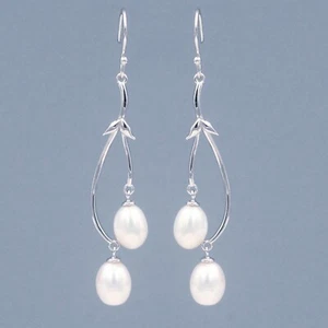 Sterling Silver Dangle Earrings Freshwater Pearl French Wire Hook Women Gift 450 - Picture 1 of 5