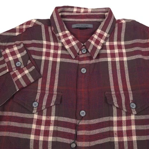 $228 John Varvatos Merlot Plaid Brushed Flannel Dale Shirt Mens Size Large - Picture 1 of 9