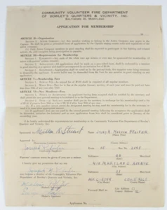1950s Community Volunteer Fire Department Bowley's Quarters application form - Picture 1 of 6