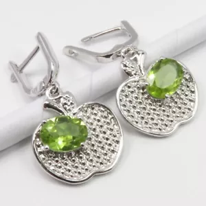 Flash Sale Item Quality PERIDOT Earrings 1.3" Rhodium Plated 925 Silver Jewelry - Picture 1 of 2