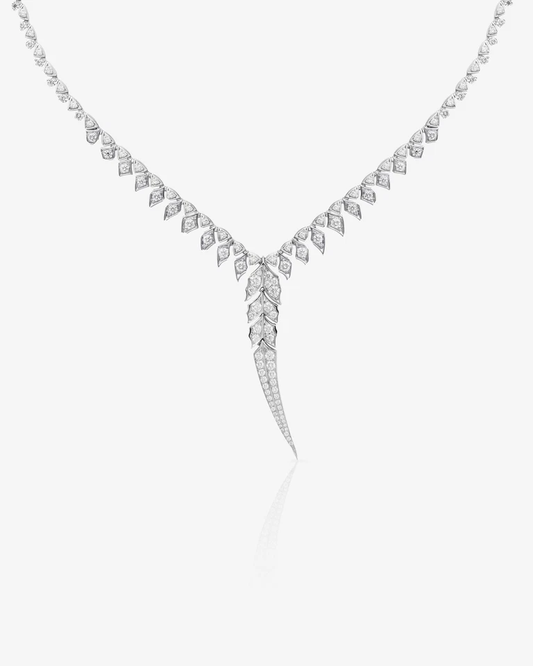 Collar gota cola pluma oro blanco de 18 k diamantes cultivados en laboratorio corte redondo de 3,40 quilates Foto 1 de 4