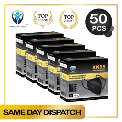 5x 10Pcs KN95 N95 Disposable Face Mask Respirator Protective Masks 5 Layer-Black - image 1 of 2