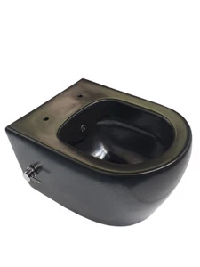 Hänge WC Spülrandlos Taharet Bidet Dusch-WC int. Kalt/-Warmwasserarmatur Schwarz - Bild 1 von 3