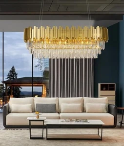 Luxury Modern Crystal Pendant Chandelier Hanging Ceiling Lights Rectangle 40L - Picture 1 of 6