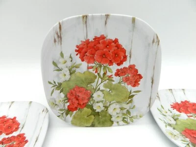 LOTE Juego de 4 Platos Laterales de Melamina Hortensia Flores Cuadradas Keller Foto 1 de 4