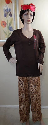 CHARTER CLUB marrón manga larga ropa de dormir camisa, pantalón estampado animal y máscara de ojos conjunto, XL Foto 1 de 4