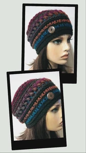 crochet handmade womans hat beanie tropics puffs - Picture 1 of 3