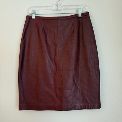 Falda lápiz de cuero vintage Mix-it forrada roja oscura cremallera abertura trasera para mujer talla 10 Foto 1 de 4