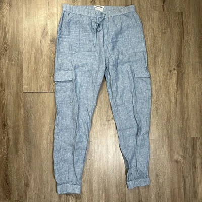 Nicole Miller 100% Linen Cargo Pants Blue Jogger Womens Large Relaxed - Image 1 of 4