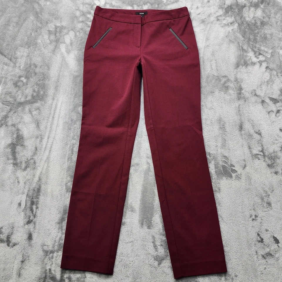 Calça Alfani Feminina 4 Vermelha Borgonha Preta Acabamento de Couro Sintético Perna Reta Escritório - Imagem 1 de 4