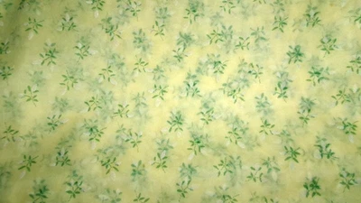 BTYD VTG PALE YELLOW ORGANZA W GREEN WHITE FLOCKED FLOWERS 42"W APPAREL DOLL - Image 1 of 3