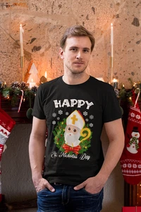 Happy St Nicholas Day T-Shirt Cute Christmas Santa Holiday Xmas Gift Tee Top - Picture 1 of 9
