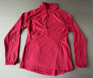 LL BEAN Sweater Womens Medium Reg Red Pullover Mock Neck 1/4 Zip Fleece Logo - Picture 1 of 13