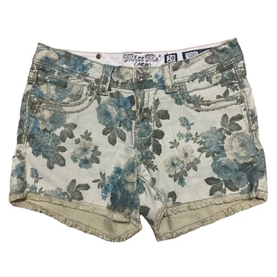 Pantalones Cortos Miss Me Cargo Para Mujer 29 Floral Caqui Azul Peonía Jean Corte Dobladillo Crudo Foto 1 de 4