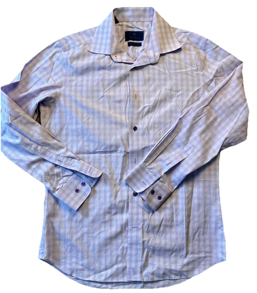 Camisa para hombre David Donahue ajuste recortado 15,5 32/33 cuadros a cuadros abotonados de lujo Foto 1 de 4