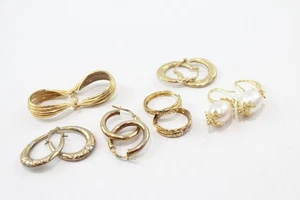 Sterling Silver Earrings Gold Tone Hoops Simulated Pearl x 6 (17g) - Picture 1 of 5