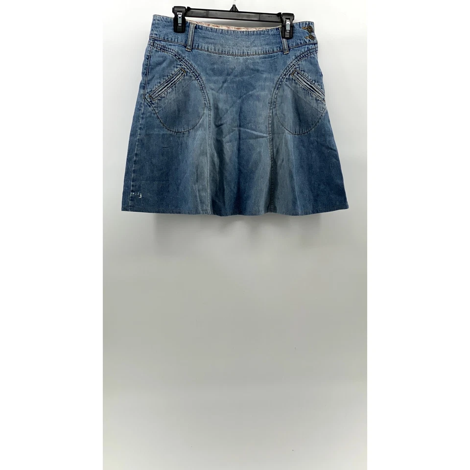 BILLABONG женщин синий джинсовой ткани стороне кнопка заниженной трапеции мини юбка SZ S - Изображение 1 из 4