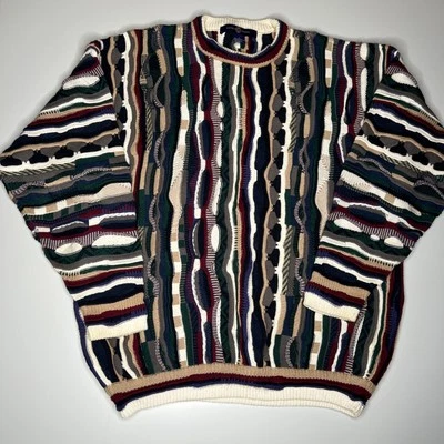 Vintage Cotton Traders Cosby Style Sweater L 100% Cotton Colorful 90s Coogi Look - Image 1 of 4
