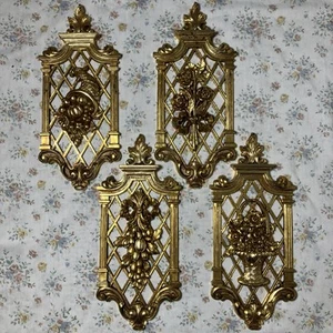 Syroco Dart Gold Four Seasons Set of 4 Wall Plaques Hollywood Regency 1971 - Picture 1 of 6