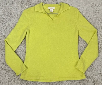 Peck & Peck Women’s 2 Ply Cashmere Sweater Collared Pullover Size XL Chartreuse - Image 1 of 4