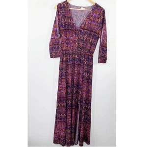 JACK BB Dakota lila orange bedruckt V-Ausschnitt Maxikleid Damen Größe Medium M - Bild 1 von 11