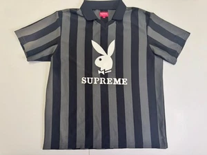 Supreme Black Playboy Soccer Polo Size L PRE-OWNED Rare Box Logo Skate - Picture 1 of 8