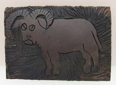 Steinbock Rind Büffel ?Originaler Abstrakter Expression Linolschnitt Druckplatte - Bild 1 von 3