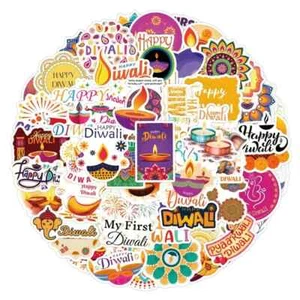 50 Religious Diwali Hindu Festival of Lights Small Waterproof Vinyl Stickers - Picture 1 of 7
