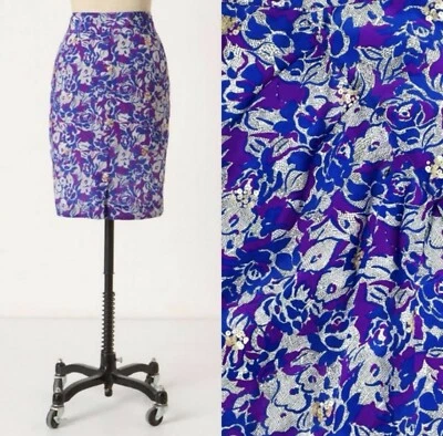 Falda lápiz acanalada Anthropologie Fei púrpura azul dorado lentejuelas y seda 8 M Foto 1 de 4