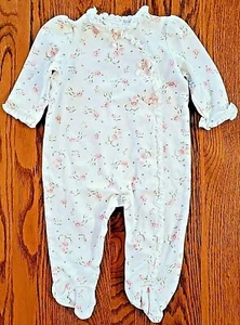 LITTLE ME 6M GIRLS ROMPER WHITE & PINK FLORAL FOOTED 1-PC LONG SLEEVE 100%COTTON - Picture 1 of 12