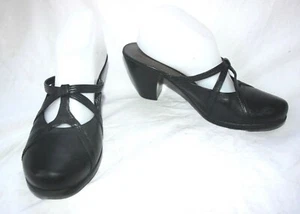 Clarks Slip On Mule 10M Negro Tacón Alto Correa en T Cuero Mary Jane - Imagen 1 de 8