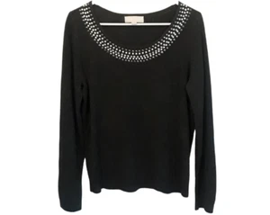 Carolyn Taylor Womens Sweater Black Embellished Long Sleeve Pullover Size L - Picture 1 of 4