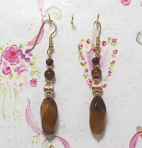 Tiger Eye Beaded Earrings With 14K Gold Filled 2 1/2" Long . TEGF0012 - Picture 1 of 1