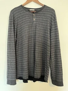 Marine Lagenlook Langarmshirt Herren XL grau Henley Pullover gestreift gefüttert - Bild 1 von 6