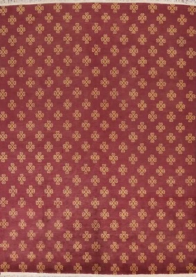 Vegetable Dye Geometric Nepalese Oriental Area Rug Wool Hand-knotted 8x10 Carpet - Image 1 of 4